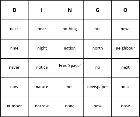  n words bingo cards