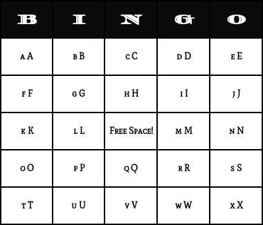 Alphabet bingo cards