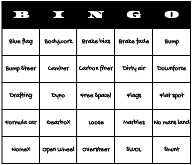 auto racing bingo cards