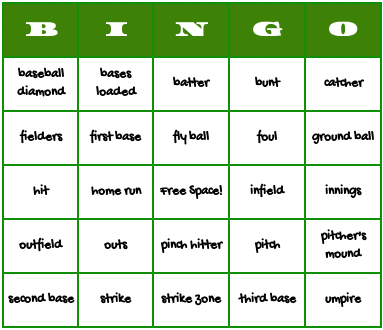 baseball bingo cards