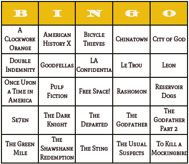 best crime films bingo cards