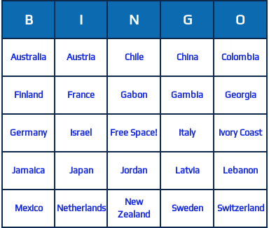 countries bingo cards