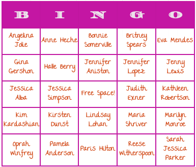 Female celebrity bingo cards