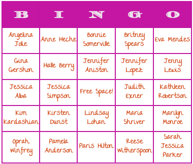 Celebrity Photo Games on These Female Celebrity Bingo Cards Include Words Of Famous Women Movie