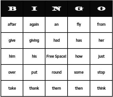 first grade Dolch sight bingo cards