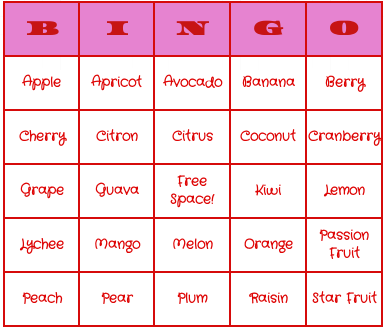 fruits bingo cards