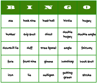 golf bingo cards
