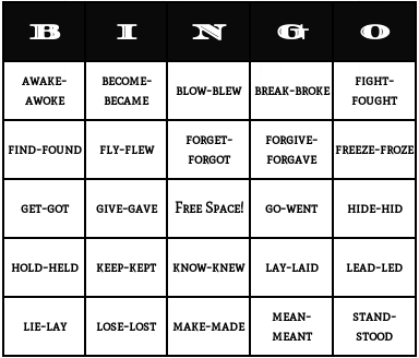 irregular verbs bingo cards