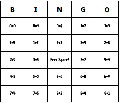 Multiplication bingo cards