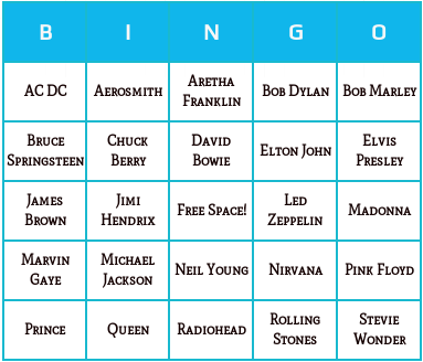 Music Artists Bingo Cards