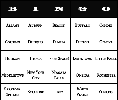 new york cities bingo cards