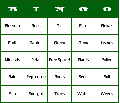 plants bingo cards