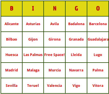 spanish cities bingo cards