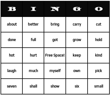 third grade Dolch sight bingo cards