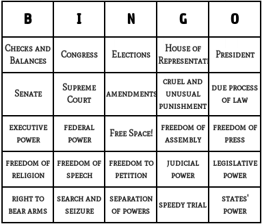 u.s constitution bingo cards