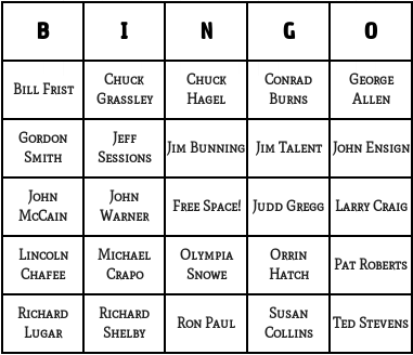 u.s republican senators bingo cards