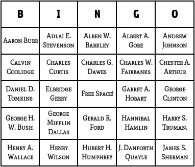 u.s vice presidents bingo cards