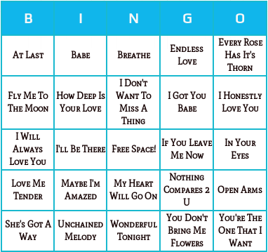 love songs bingo cards