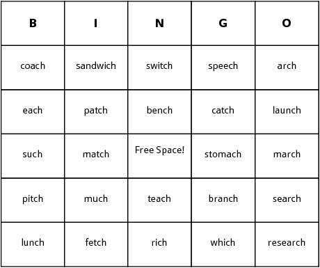 ch ending words bingo cards