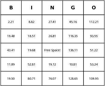 decimal bingo cards