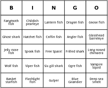 deep sea fish bingo cards