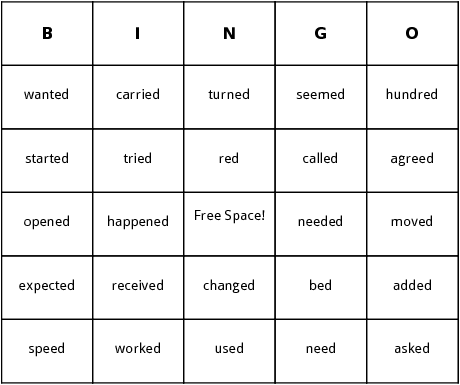 ed ending words  bingo cards