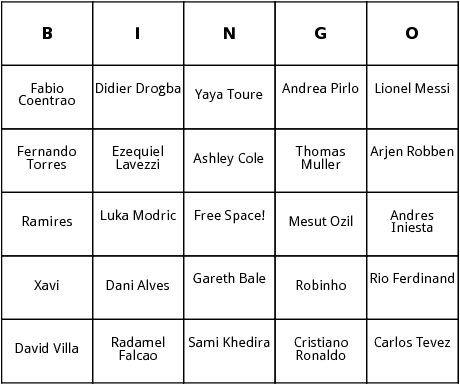 football players bingo cards