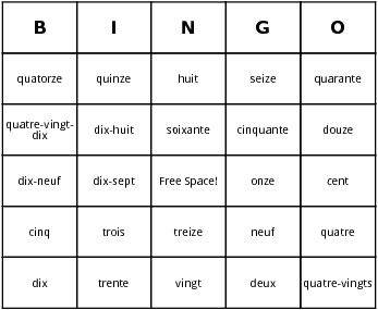 french numbers bingo cards
