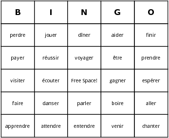 French verbs Bingo Cards