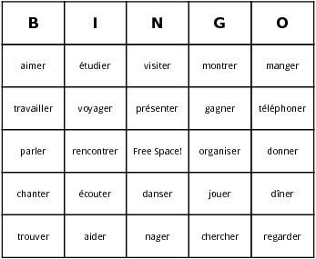french verbs ending in er bingo cards