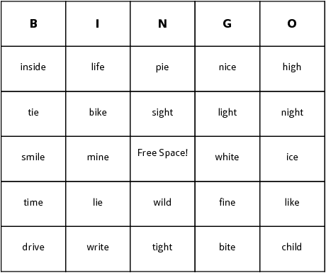 long i words bingo cards