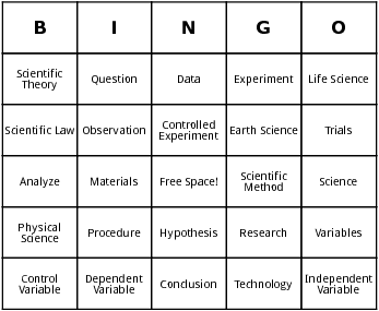 science bingo cards
