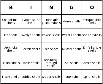 seashells bingo cards