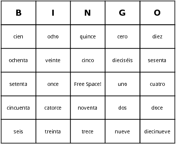 spanish numbers bingo cards