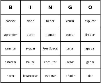 spanish verbs i bingo cards