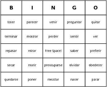 spanish verbs ii bingo cards