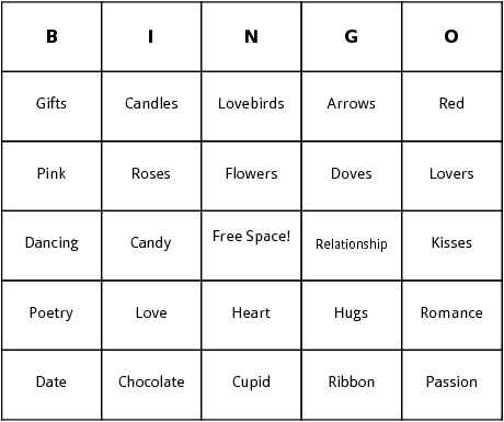valentines day bingo cards