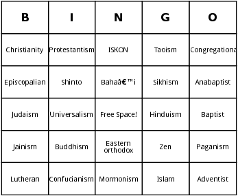 world religions bingo cards